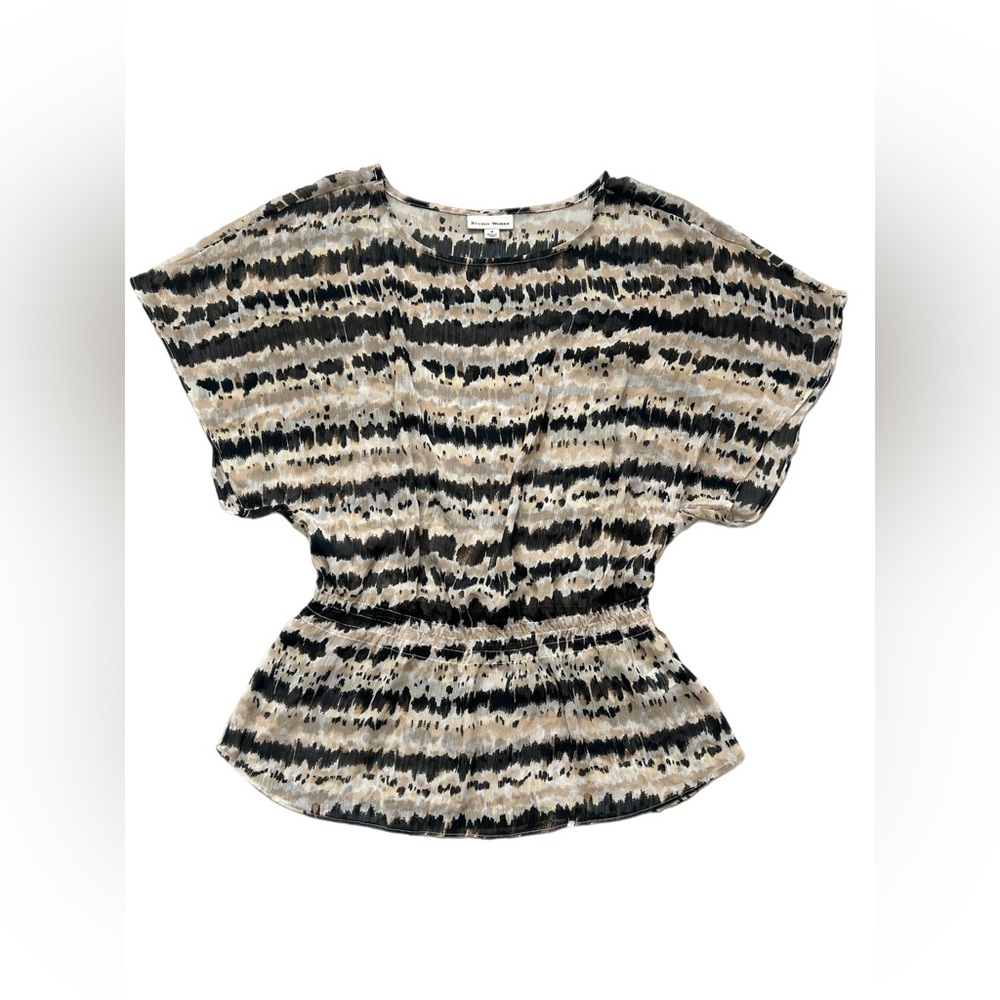 Studio Works Cream / Black/ Tan Sheer Blouse Women Size M (Medium) - Picture 6 of 9